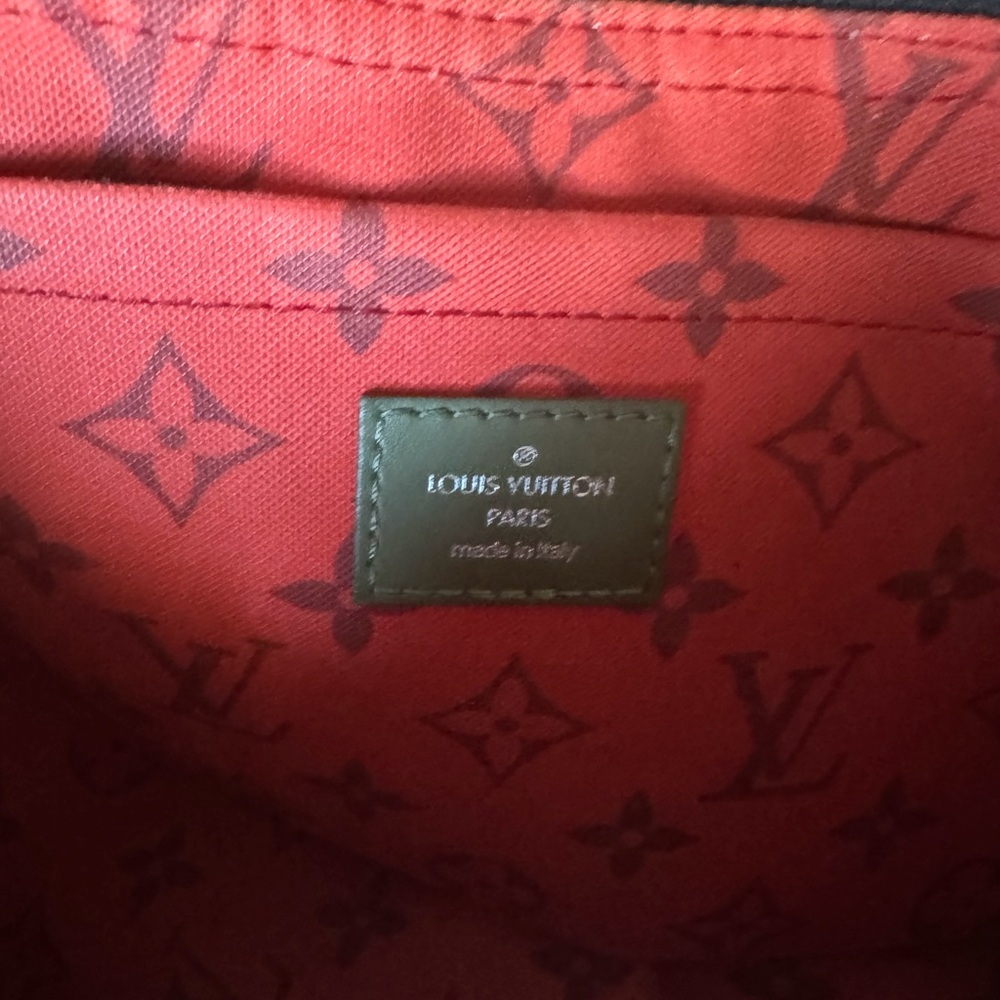 AUTHENTIC - Louis Vuitton Hammock Bag Khaki Green Vermillion Red Monogram Canvas - Picture 9 of 10